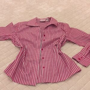 Chico's Red and White Striped Button-Down Shirt